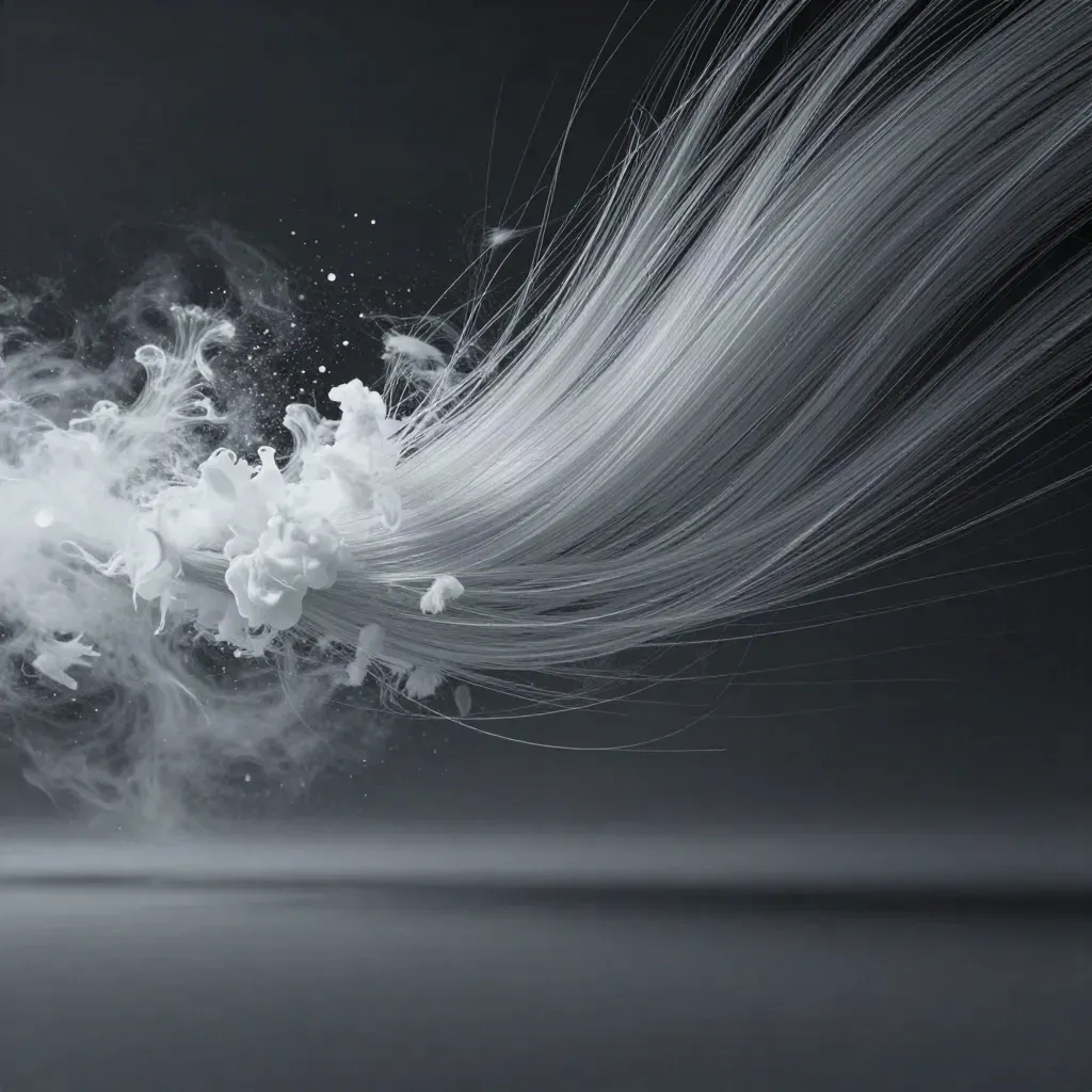 Silver filaments converge into a soft white bloom in dark graphite haze.